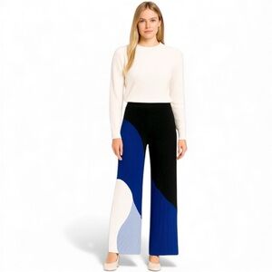 Carlisle Collection Wide Leg Pull On Knit Ribbed Color Block‎ Pants sz S